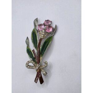 Vintage Coro Gene Verrecchio Enameled Rhinestone Flower Brooch BROKEN